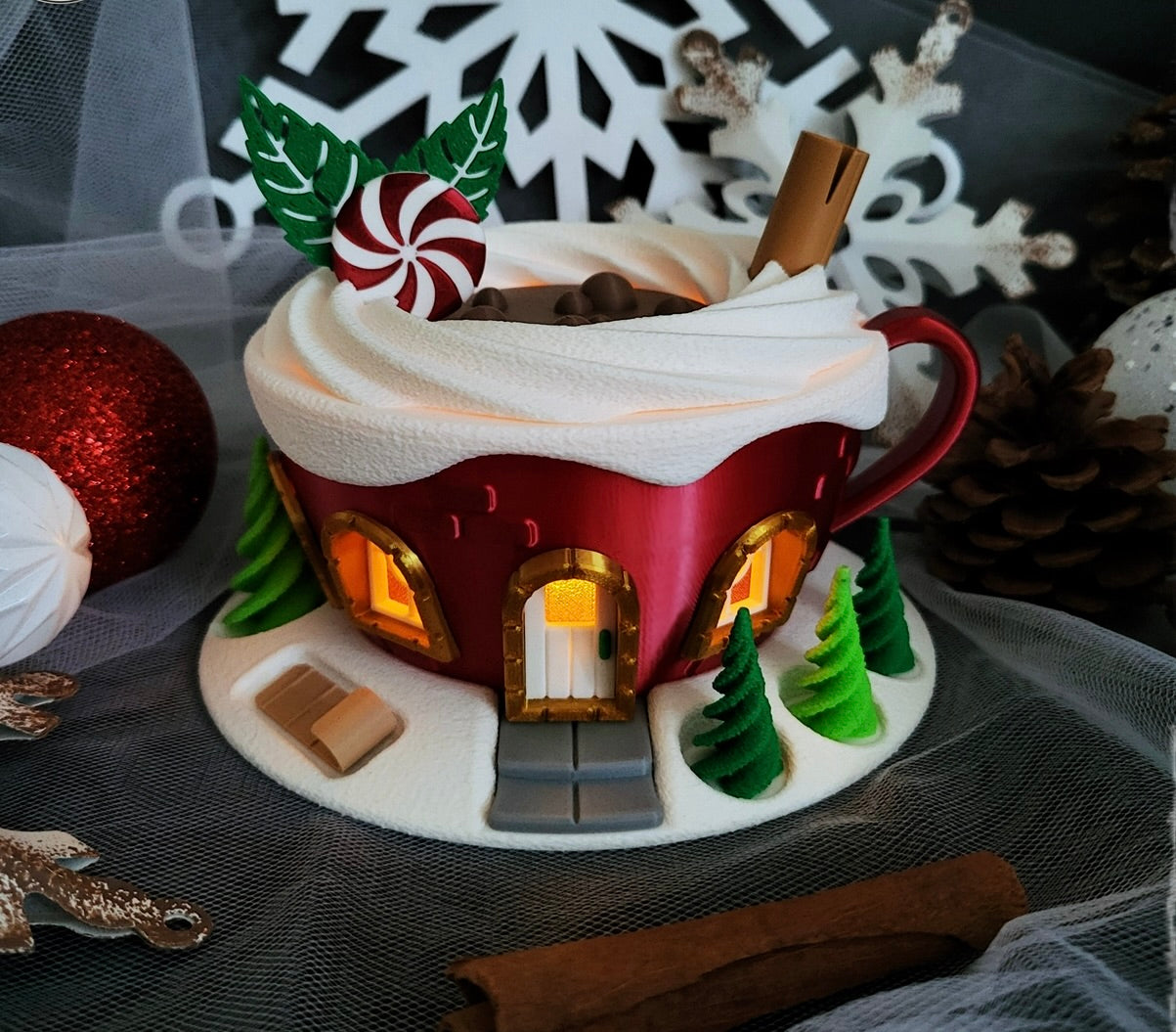 Edle Weihnachts-Tassenhaus – Deine leuchtende & festliche Winterdekoration! ☕🏠