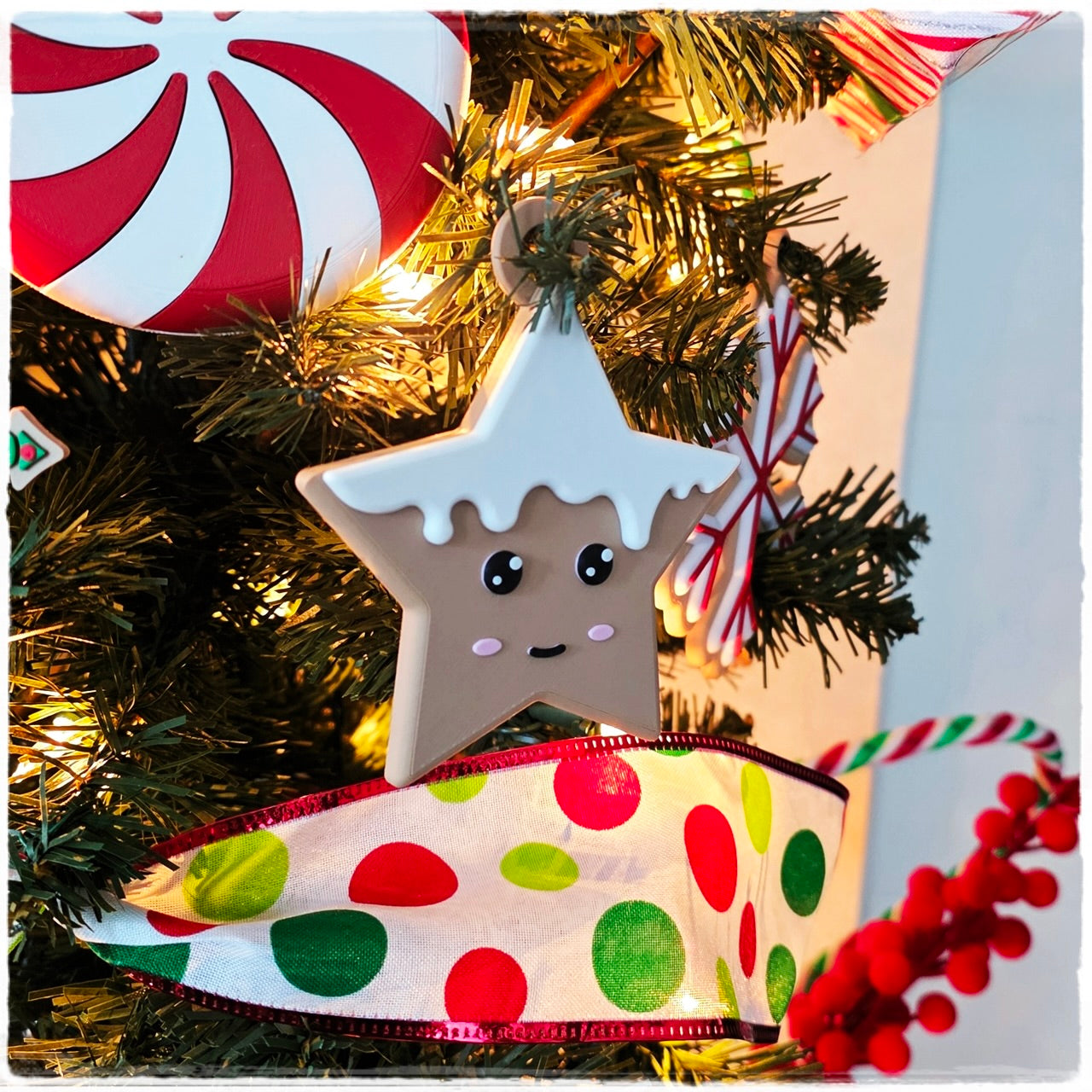 🎄 Christbaumschmuck "Lebkuchen-Sternchen" | Anhänger mit Gesicht