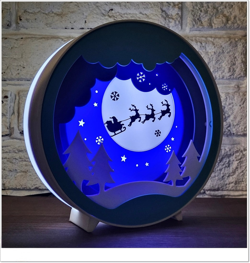 Weihnachtliche 3D-Lichtbox – Magische Schlittenfahrt im Mondschein 🎅🌕