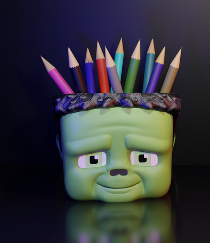 Pen holder in Minecraft zombie style – organization in block style