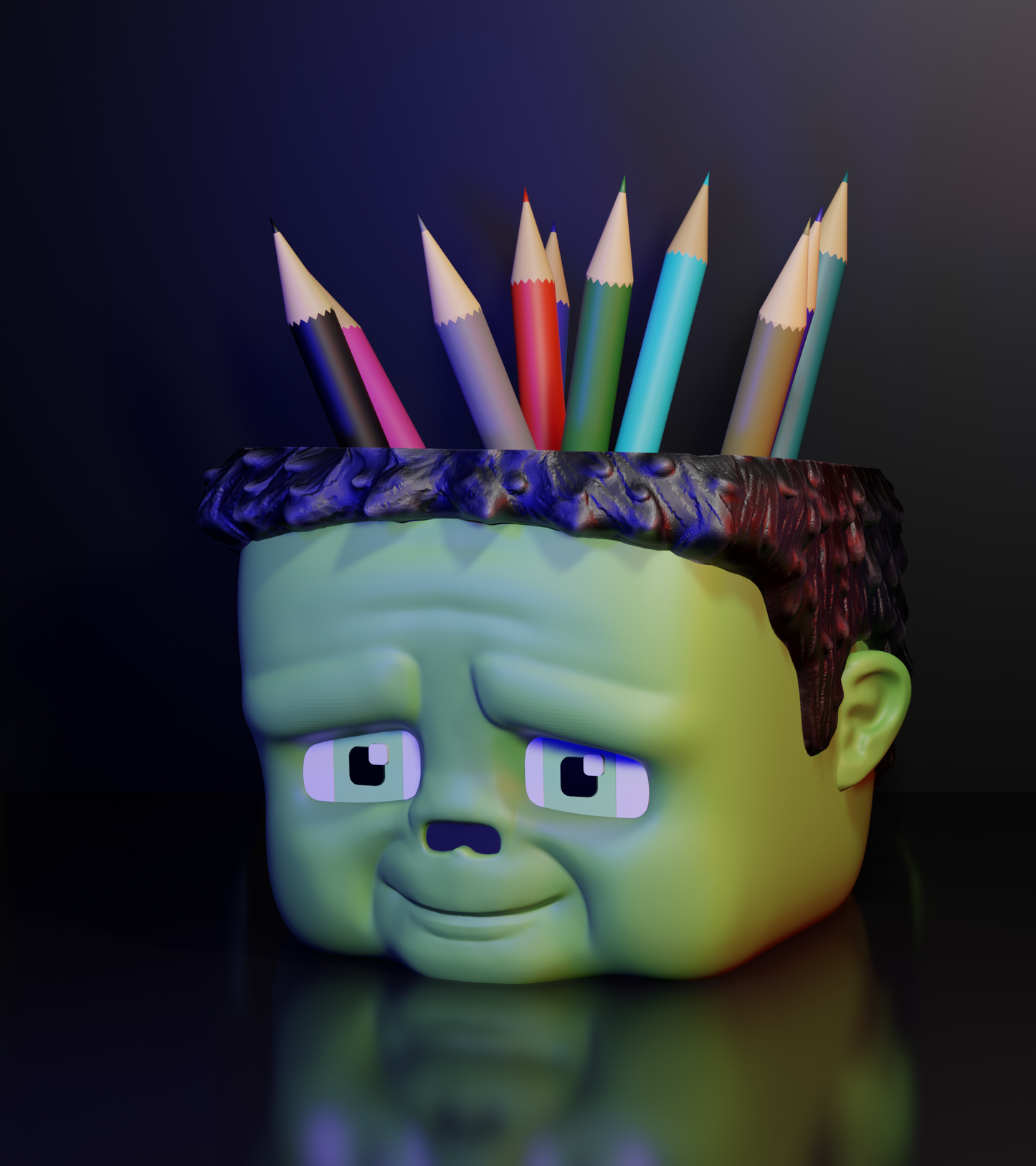 Pen holder in Minecraft zombie style – organization in block style