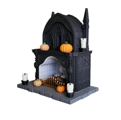 Gotischer Halloween-Kamin – Deine leuchtende Grusel-Dekoration! 🏰🎃