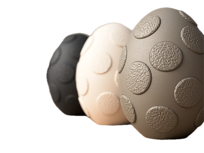 Fuzzy Eggs decorative objects: Tactile elegance in three designs