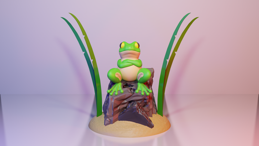 Mürrischer Frosch auf Stein – Lustige 3D-gedruckte Figur & Dekoration! 🐸😠